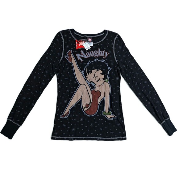 Betty Boop Naughty Long Sleeve Thermal T-shirt Black Size Junior 2XL - Picture 2 of 9